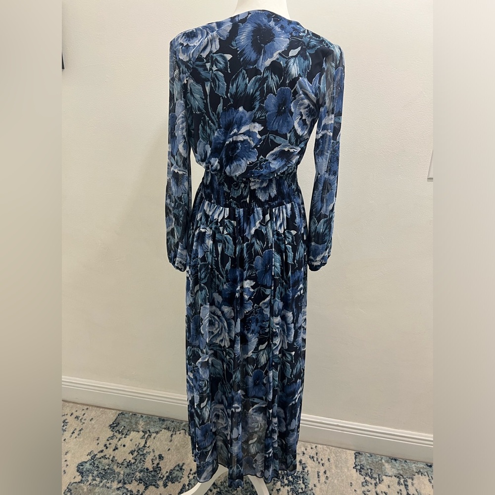 Enfocus Studio Blue and Black Floral maxi dress Size 8 elastic waist EUC - Picture 3 of 6